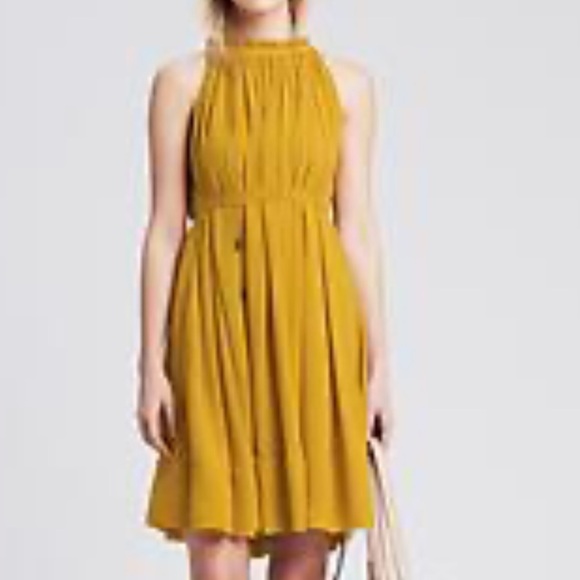 Banana Republic Yellow/Mustard Pleated Halter Midi Dress - Picture 1 of 7